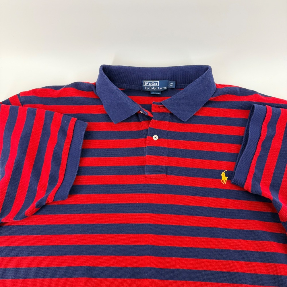 Polo Ralph Lauren Striped Polo Shirt Big & Tall 2XL Red Navy Blue Cotton Pique